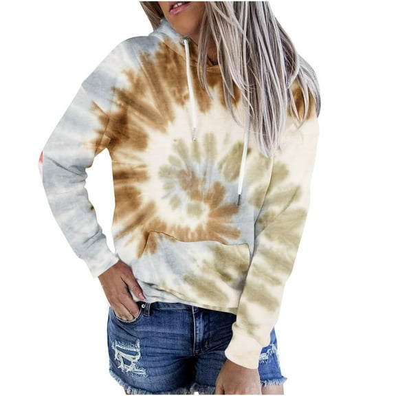 Annhoo Tie Dye Sweatshirts for Women Fall Long Sleeve Drawstring Hoodies with Pockets Casual Vacation Outfits