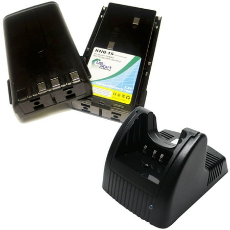 2x Pack - Kenwood KNB-15A Battery + Charger - Replacement for Kenwood KNB-14 KNB-15 Two-Way Radio Battery and Charger (1300mAh 7.2V NI-MH)
