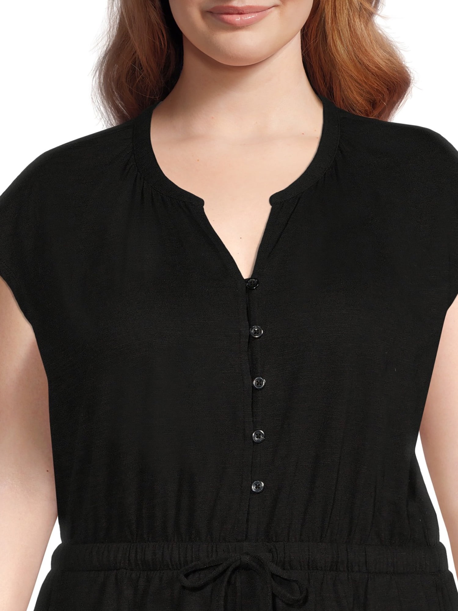 Terra & Sky Women's Plus Size Button-Front Knit Romper, 5" Inseam