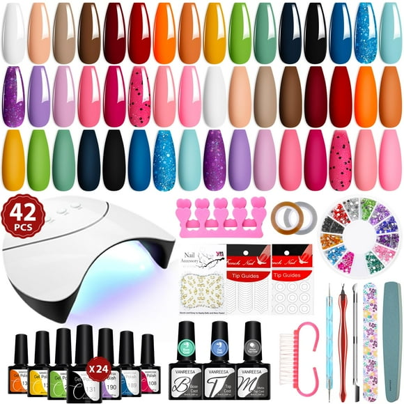 Kit de esmaltes de uñas en gel VANREESA, 42 unidades con luz UV, 24 colores