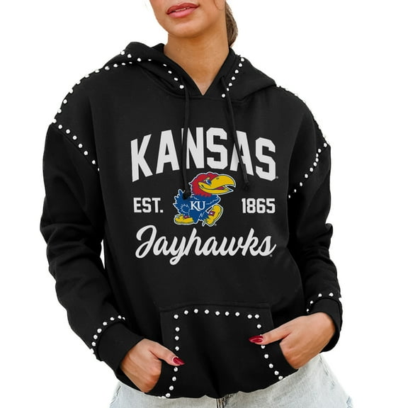 Women's Gameday Couture  Black Kansas Jayhawks Studded Pullover Hoodie