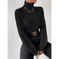 thumbnail image 6 of Sweater for Women High Neck Ribbed Knit Sweater Trendy Clothes Black M, 6 of 8