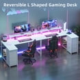 thumbnail image 4 of Eunos 61 inch L Shaped Gaming Desk with Power Outlets & LED Light, Computer Desk with 4 Tiers Drawers for Home Office, White, 4 of 8