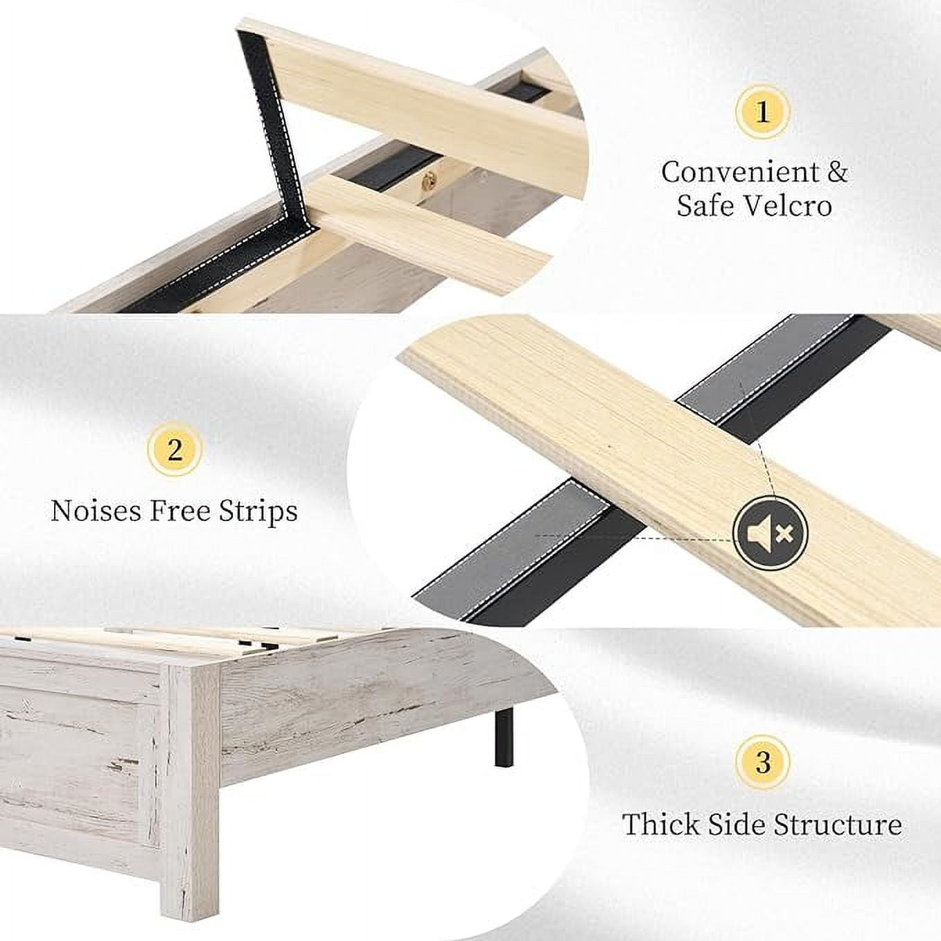 VanAcc King Size Bed Frame with 49" Tall & Full-Panel Headboard, Farmhouse Platform Bed with Wood Slats & Metal Bed Frame, Noise Free