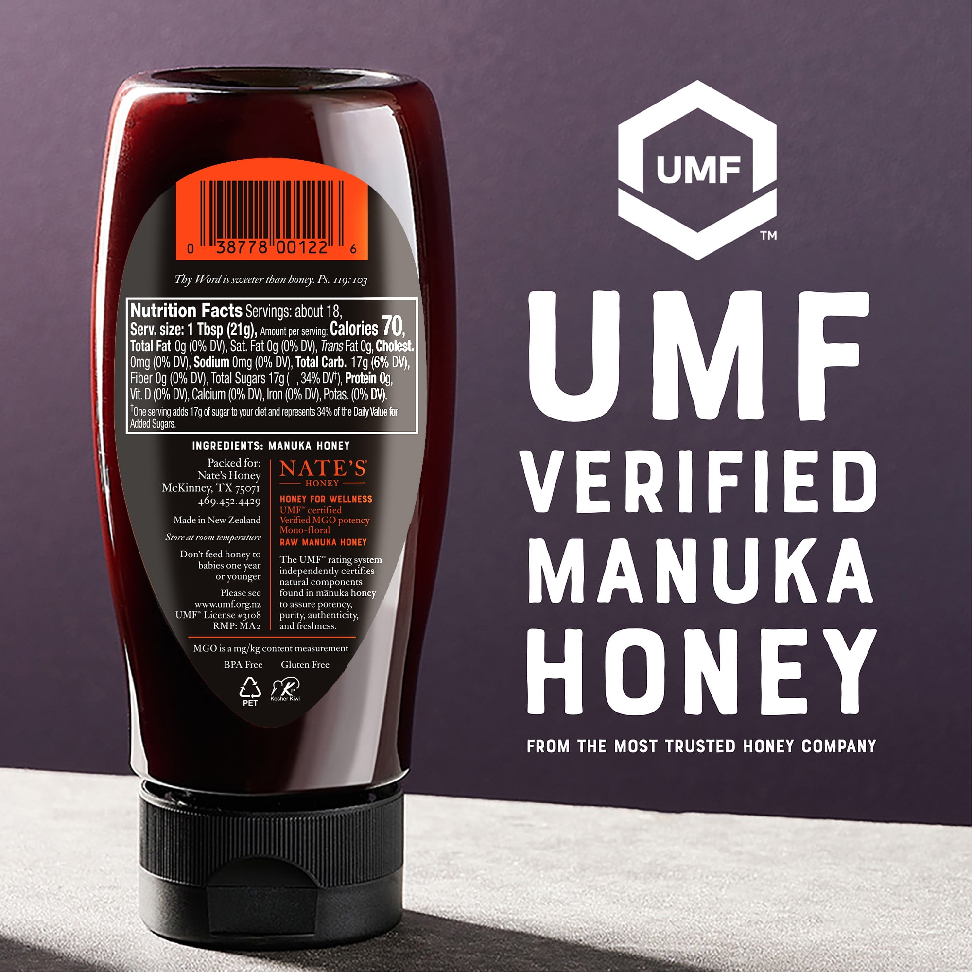 Nate's New Zealand Manuka Honey: Raw, UMF 10+, and MGO 263+ - 13.2 oz Gluten-Free Honey