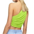 thumbnail image 4 of Women's Summer One Shoulder Crop Tops Sleeveless Solid Color Ruched Tank Tops Vest Blouses for Beach, Holiday, 4 of 7