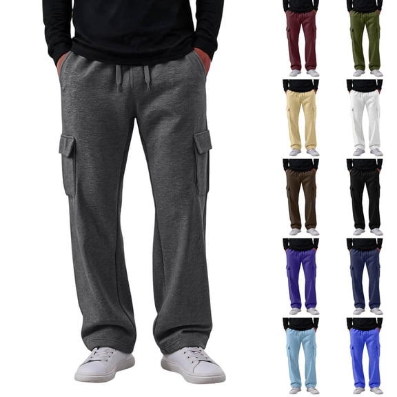 Men's Baggy Sweatpants Wide Leg Fleece Casual Joggers Loose Drawstring Elastic Waist Pants with Pockets