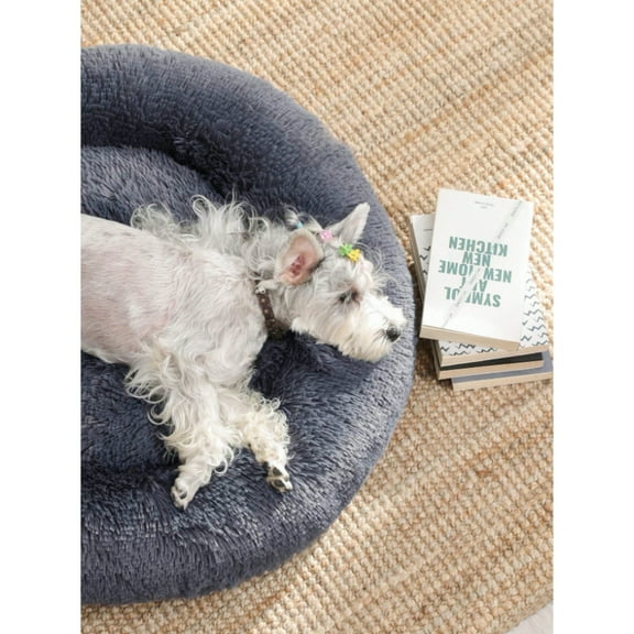 1pc Plush Round Pet Bed Comfortable and Warm Suitable For Large, Medium and Small Cats and Dogs Sleeping In Four Seasons,Dark Grey-XL