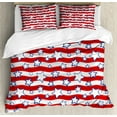thumbnail image 1 of USA Duvet Cover Set Queen Size, Horizontal Wavy Bands Background with Stars Homeland the Old Country Image, Decorative 3 Piece Bedding Set with 2 Pillow Shams, Red Navy Blue White, by Ambesonne, 1 of 3