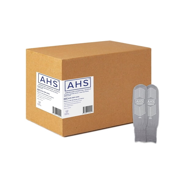 AHS Premium Hospital Socks with Grippy Anti-Slip Tread | Gray 4XL (Bariatric) Double Tread Socks | Safety, Soft Polyester Socks | Gripper Socks Case of 156 Pairs