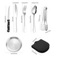thumbnail image 2 of Cubiertos para acampar, juego de picnic portátil, juego de vajilla de acero inoxidable para exteriores con cuchara, tenedor, cuchillo, clip de plato para acampar, viajar, hacer senderismo, 2 personas, 2 of 4