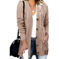 thumbnail image 2 of Womens Cable Knit Cardigan Long Sleeve Open Front Button Down Long Sweater Coat V Neck Casual Fall Winter Knitwear with Pocket Pink L, 2 of 4
