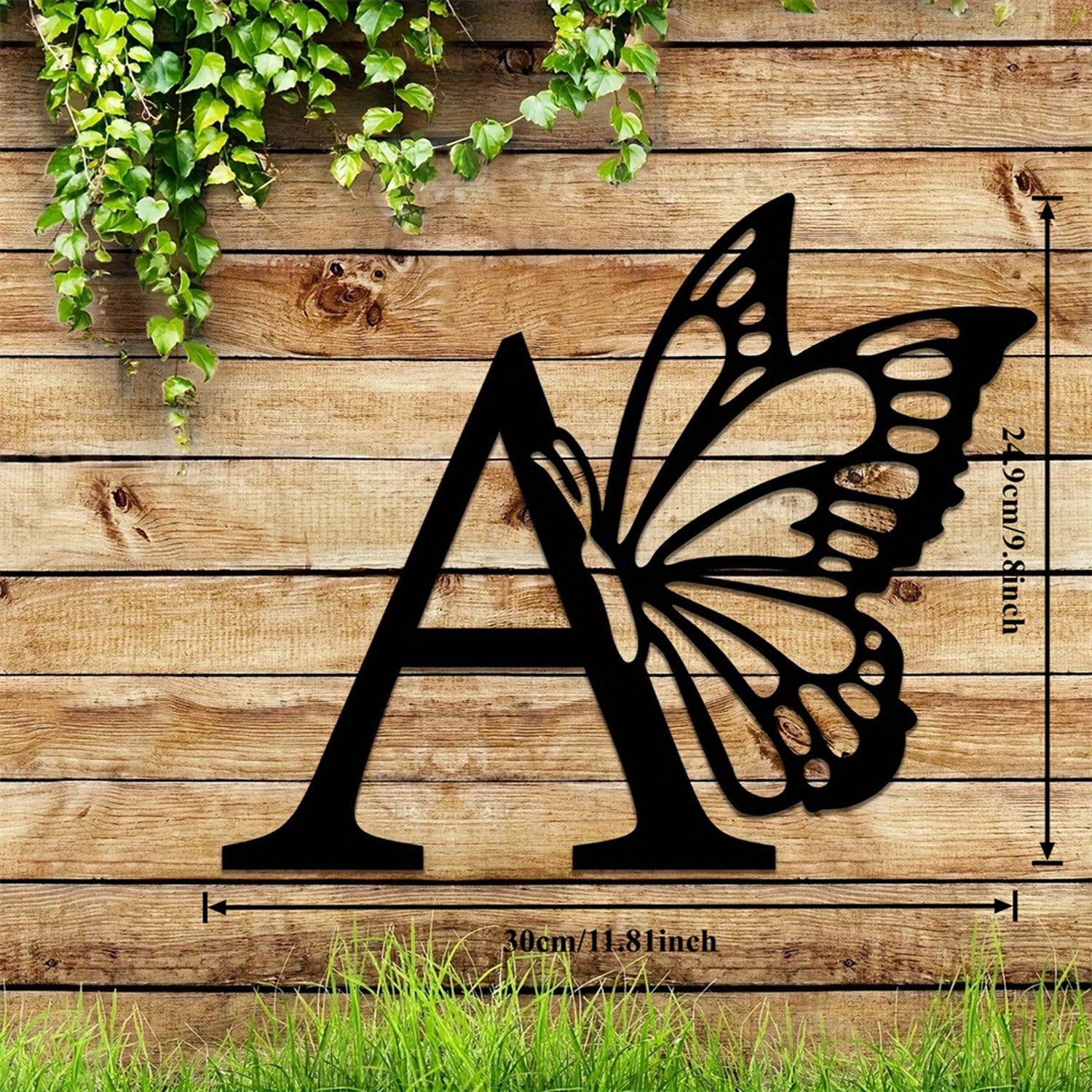 Astoutdoor Iron Butterfly Monogram Wall Art Sign, 12.6 in x 10.63 in, Customizable Letters for Home Decor
