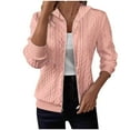 thumbnail image 3 of UVEASISHA Zipped Cardigan Sweater for Women Long Sleeve Cable Knit Jacket 2025 Trendy Y2K Casual Coat Pink XXL, 3 of 7
