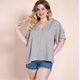 thumbnail image 2 of Camiseta de talla grande a rayas para mujer, camiseta holgada con cuello en V para viajes diarios, camiseta con manga de hoja de loto mm de grasa salvaje Zhivalor WMZL-1568-1, 2 of 7