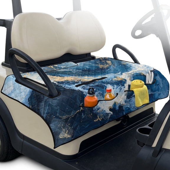 LedBack Marble Print Golf Cart Seat Towel Covers Heavy Duty Foldable Golf Cart Blanket Seat Covers with 4 Front Pockets & Nonskid Bottom, Easy to Clean