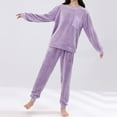 thumbnail image 5 of Fvwitlyh Pyjamas en Coton pour Femmes Mode Décontractée Col Rond Manches Longues Chemise Blouse Poche Taille Élastique Ensemble Pantalon Violet,TG, 5 of 5