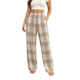 thumbnail image 2 of LOINRODI Women Plaid Wide Leg Pants Pocket Elastic High Waist Baggy Fashion Fall Breathable Casual Trousers Brown L, 2 of 5