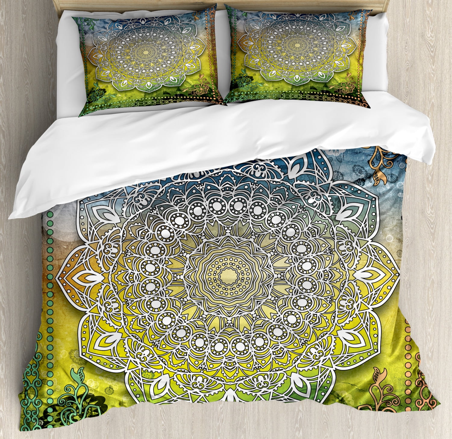 Ethnic Duvet Cover Set, Mystic Asian Mandala Zen Culture Chakra Karma