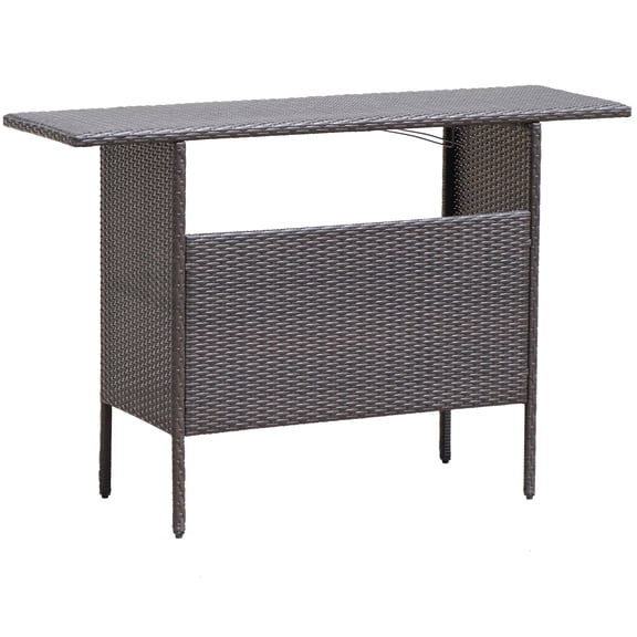 Patiojoy 55" Rectangle Rattan Patio Bar Table with 2 Shelves, Brown