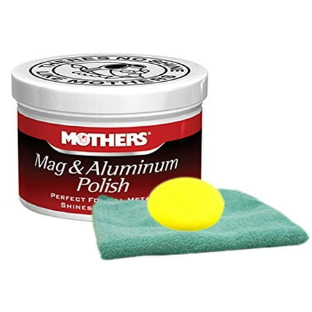 Mothers Mag & Aluminum Polish (10 oz.) Bundle with Microfiber Cloth & Foam Pad (3