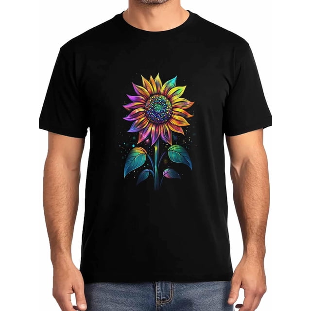 Camisetas de girasoles de granja para hombre, camisetas de manga corta para hombre, camisetas de cuello redondo con arte floral abstracto para hombre, camisetas para hombre, negro-S
