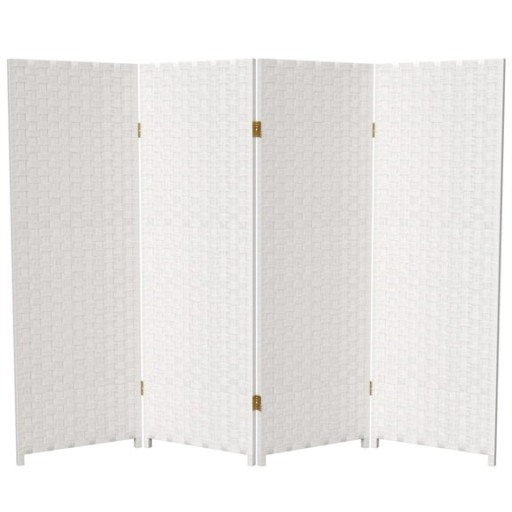 Red Lantern 4 ft. Short Woven Fiber Folding Screen - White - 4 Panel