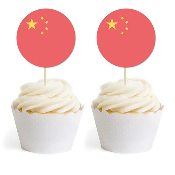 Global World Flag Party Collection, Round Cupcake Wrappers, China, 20-Pack