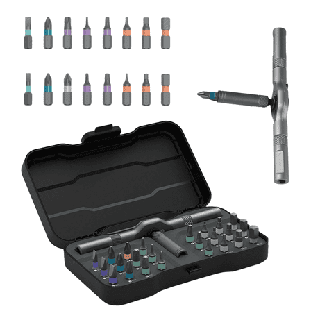 24 in 1 DlY Screwdriver Set Magnetic Compact and Portable Ratchet Screwdriver,T-Handle & 72-Tooth Ratchet,24 Bits for Furniture/Bike/Computer | Portable Tool Kit