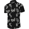 thumbnail image 3 of MLANM Men's Hawaiian Floral Shirts Cotton Linen Button Down Tropical Holiday Beach Shirts, M Leaf Black, 3 of 5