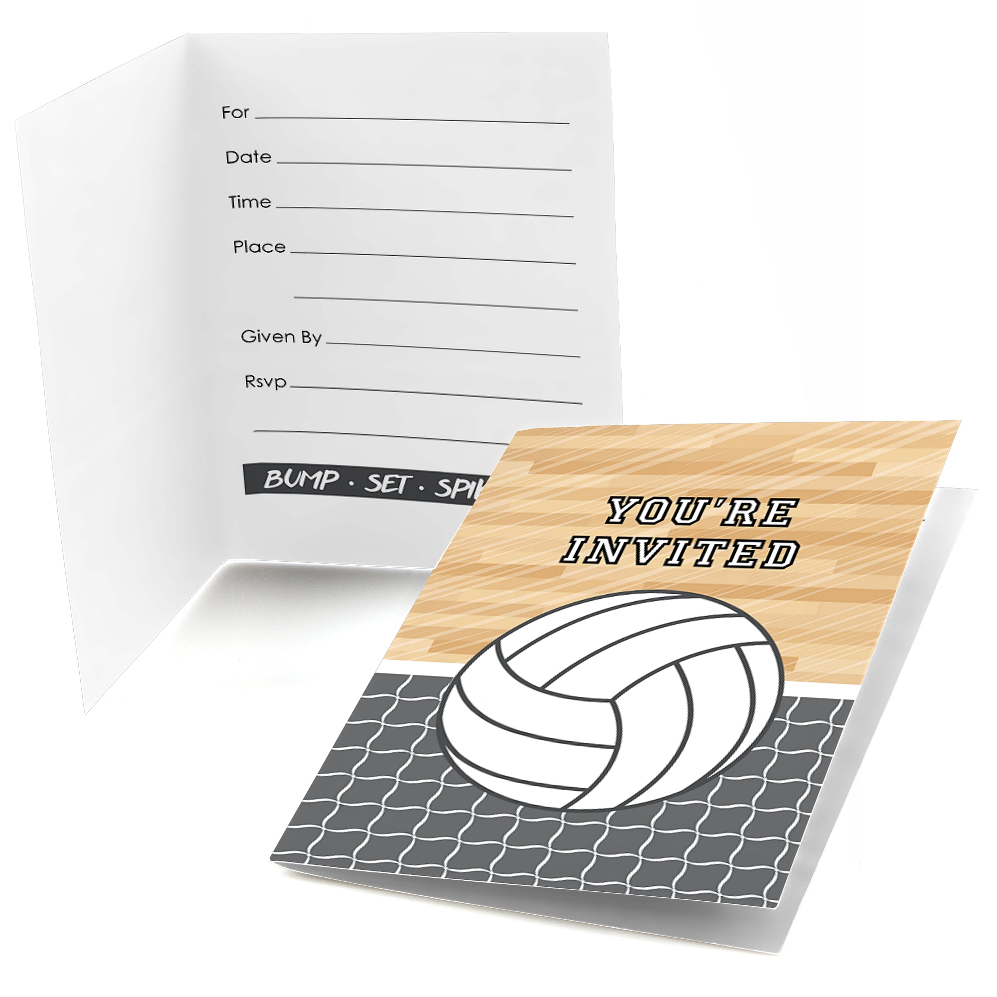 Bump, Set, Spike - Volleyball - Fill In Baby Shower or Birthday Invitations (8 count)