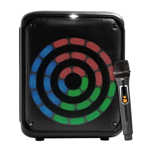 Vorago KSP-350 Bocina Karaoke, 8" Potencia 30W, Bluetooth 5.3, Micrófono Inalámbrico, Luces RGB + Disco, TWS, USB/SD/FM/AUX, Batería Recargable, Ideal Fiestas