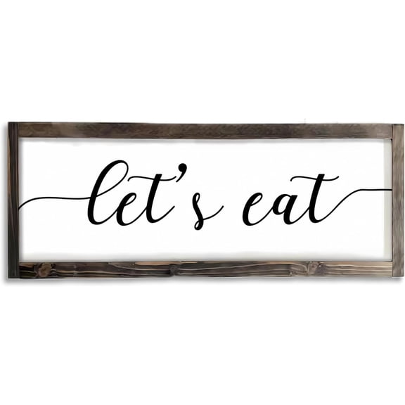 Cskhip Let's Eat Rustic Wood Signs Pantry Street Signs Vintage Wood Plaque Farmhouse Wall Art Wall Decor for Home Man Cave Door Porch Garden Party 4" x 16"