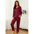 thumbnail image 3 of U2SKIIN Women Silk Button Down Pajamas Set, Long Sleeve Satin Pajamas Sleepwear Pjs Set,(Burgundy,S), 3 of 5
