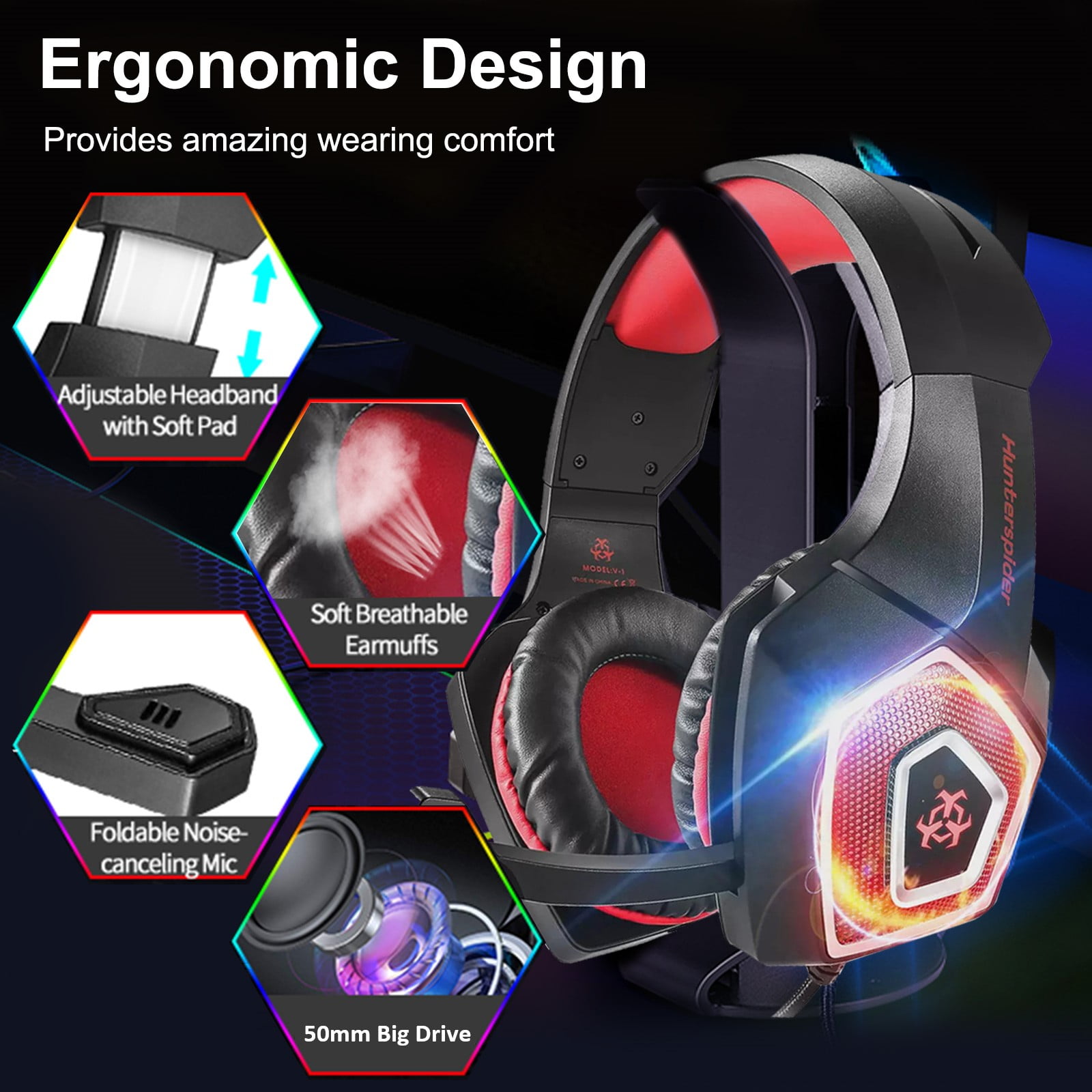 Auriculares gaming con microfono inalambricos phoenix echo wireless para  ps5 - pc - switch iluminación rgb sonido 7.1