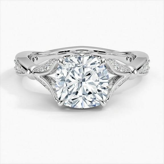 Golden Jewelry Cushion Cut 2.1 Ct VVS1/E-F Moissanite Ring - 14K White Gold Plated RIng for Women's - Simple Split Shank Wedding Engagement Ring for Her - Forever Moissanite Ring for Women