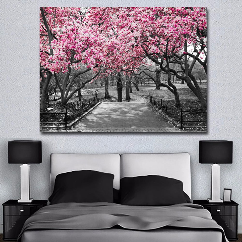 Black & White Wall Art Pink Blossoms Canvas Wall Art Picture Print 