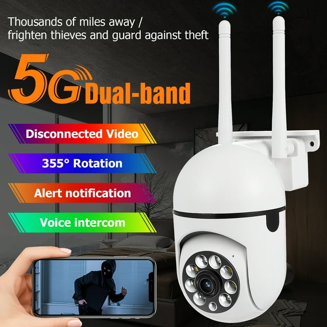 5G Wireless Security Camera System 360° Rotation Cam 1080P High