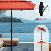 MF Studio 10ft Patio Umbrella 3 Tier Vented Outdoor Market Table Umbrella with Crank and Tilt All Aluminum Frame Orange Red