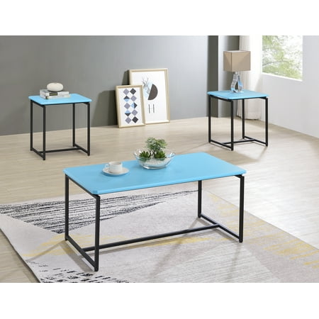 CoSoTower 3 Piece Blue Carbon Fiber Wrap Coffee Table and End Table Set