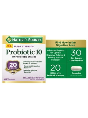 Nature's Bounty Ultra Strength Probiotic 10, Digestive Health and Immune Support Capsules, 30 Ct