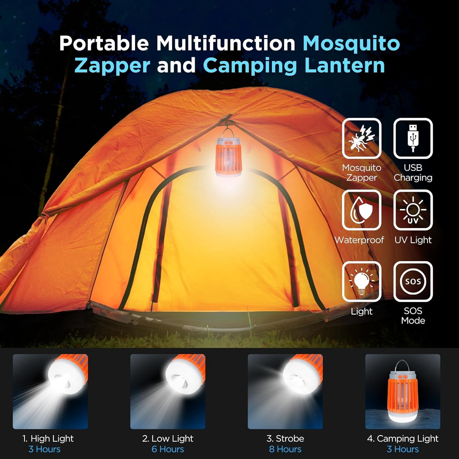 Fuzebug Rechargeable Bug Zapper Outdoor and Indoor BuzzBug Mosquito Zapper Buzzbug Mosquito Light Cordless Bug Zapper Mini Bug Zapper Bulb Solar Flashlight Camping Bug Zapper LED Light (Orange)