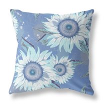 Sunflower Indoor/Outdoor Fabric Pillow with Removable Cover in Blue White 26x26
