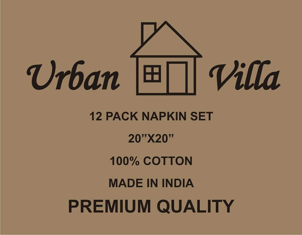 Grey/Black Over sized Cloth Napkins with Mitered Corners,Ultra Soft Durable Hotel Quality 100% Cotton Set of 12 Urban Villa,Dots &Stripes Print,Premium Quality,Dinner Napkins Size 51x51 CMS