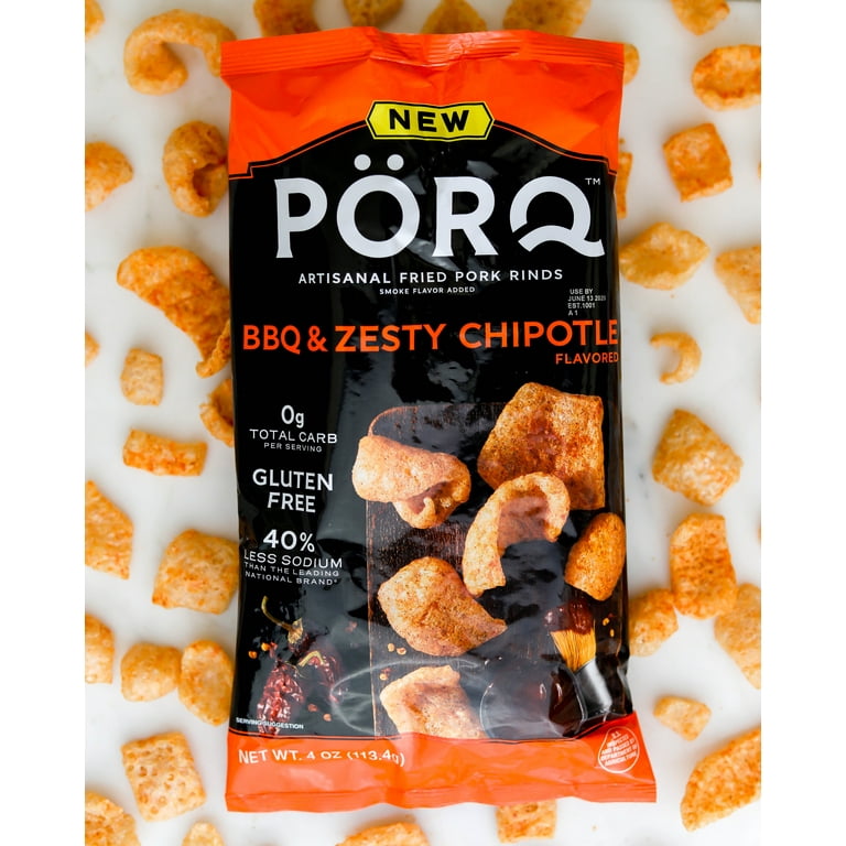 3 pack) PORQ BBQ & Zesty Chipotle Artisanal Pork Rinds, Gluten