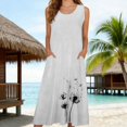 thumbnail image 4 of Women's Summer Cotton Linen Long Dress Sleeveless Elegant Flowy Dresses Sleeveless Summer Dresses V Neck Casual Embroidery Print with Pockets(White,M), 4 of 4