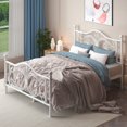thumbnail image 3 of E-motie Metal Platform Bed Frame Queen Size with Butterfly Pattern Vintage Headboard & Footboard, Underbed Storage, White, 3 of 9