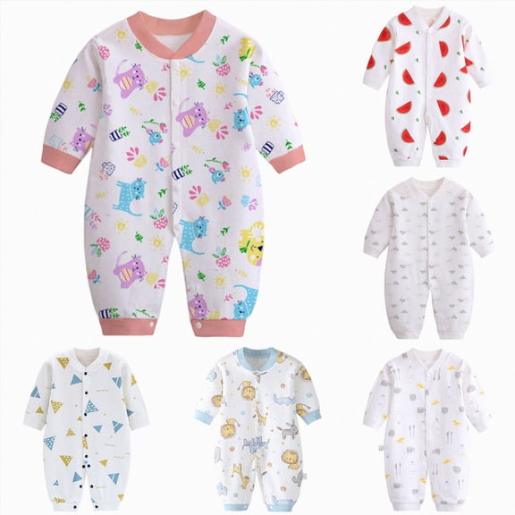 CAUYDY 3-18Months Newborn Fall Winter Pajamas Baby Girls Boys Bodysuit Infant Unisex Baby Long Sleeved Rompers Child Sleepwear Loungewear Sizes 0-3 Months,White