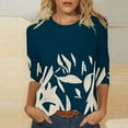 thumbnail image 2 of Pompotops T-shirt de Mode pour Femme Mi-Long Manches 3/4 Blouse Col Rond Hauts Décontractés Liquidation, 2 of 5