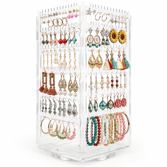 360 Rotating Earring Holder Organizer,5 Tiers Acrylic Jewelry Display Stand,Clear